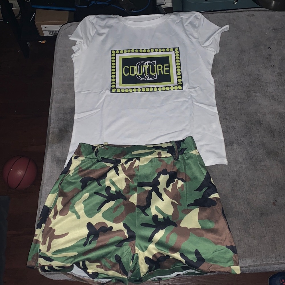 Camo High Waist Two Piece Short Set